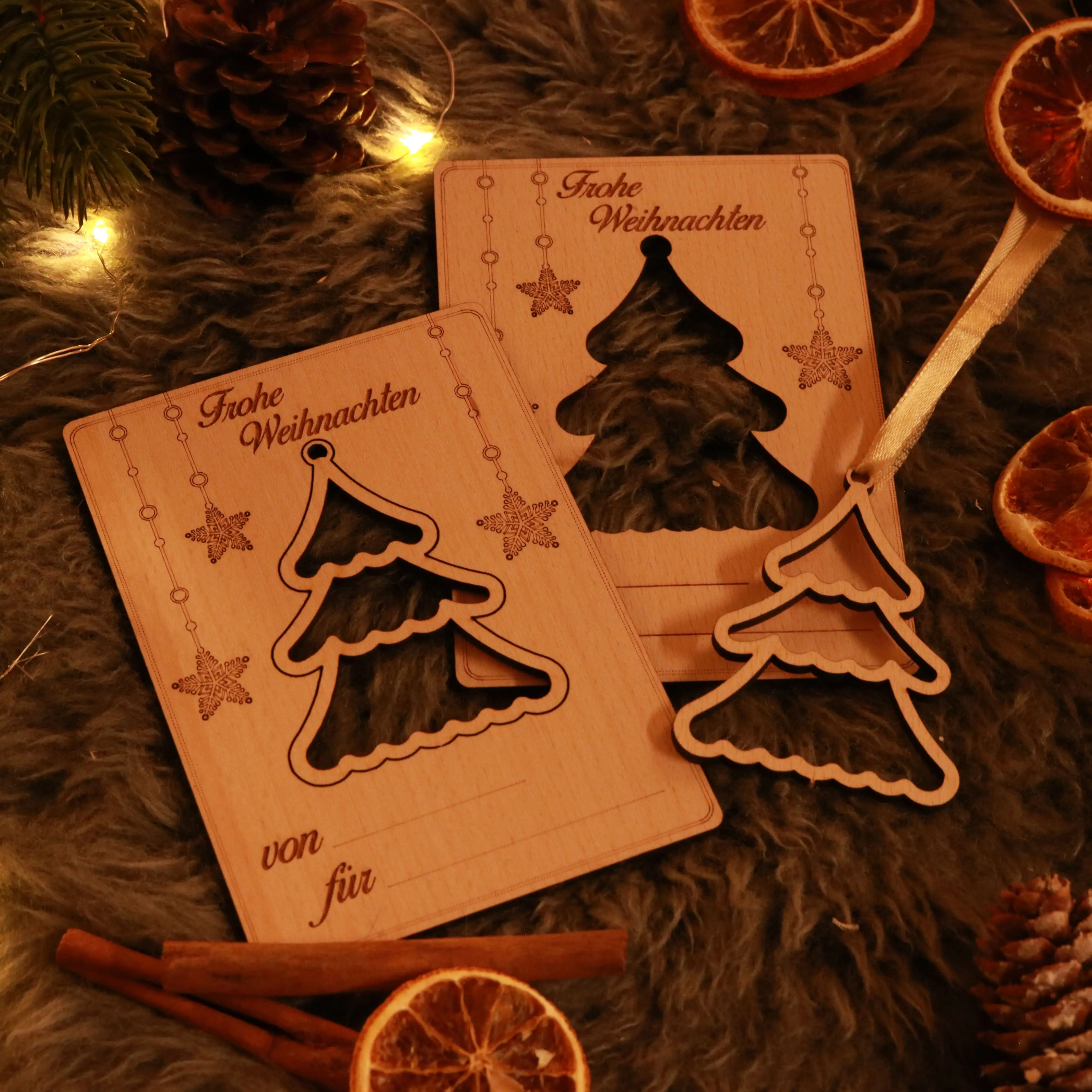 Weihnachtskartenset aus Holz