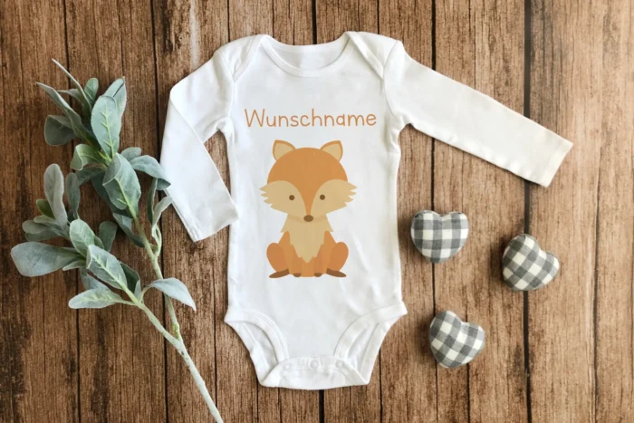 Wunschname mit Babyfuchs | bedruckter Babybody – Bild 2