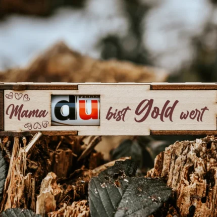 Mama du bist Gold wert | gravierte Schokoriegel Geschenkbox inkl. Duplo