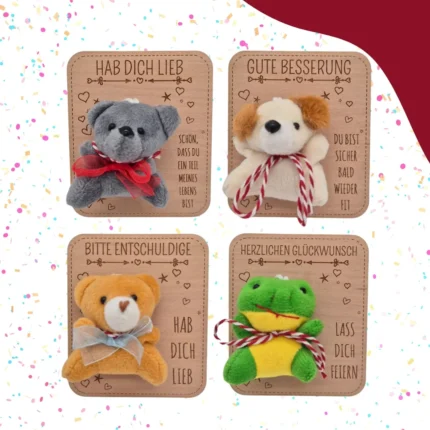 Holzkarte mit Kuscheltier | Grußkarte