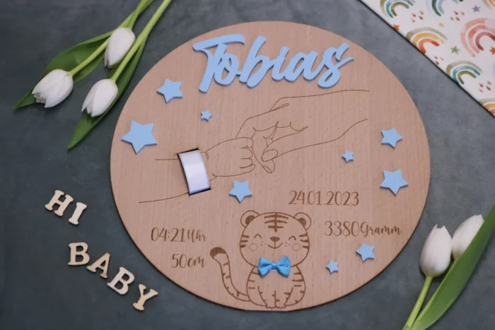 Babyscheibe mit Geburtsdaten – Bild 1