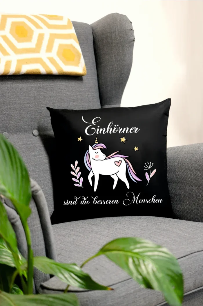Kissen Sprüche 48 Einhorn Schwarz_1920x1920 Einhörner sind die besseren Menschen | Polster/Kissen – Bild 1