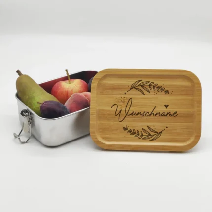 Wunschname mit Blätter | gravierte Lunchbox