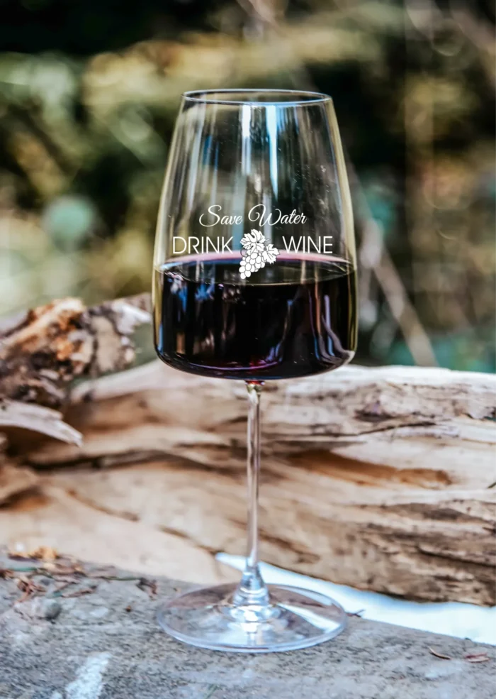 RW 35 save water_1920x1920 save water drink wine | graviertes Weinglas – Bild 1