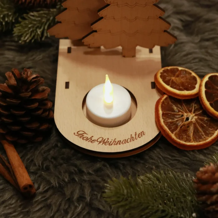 Frohe Weihnachten | Teelichthalter aus Holz – Bild 3