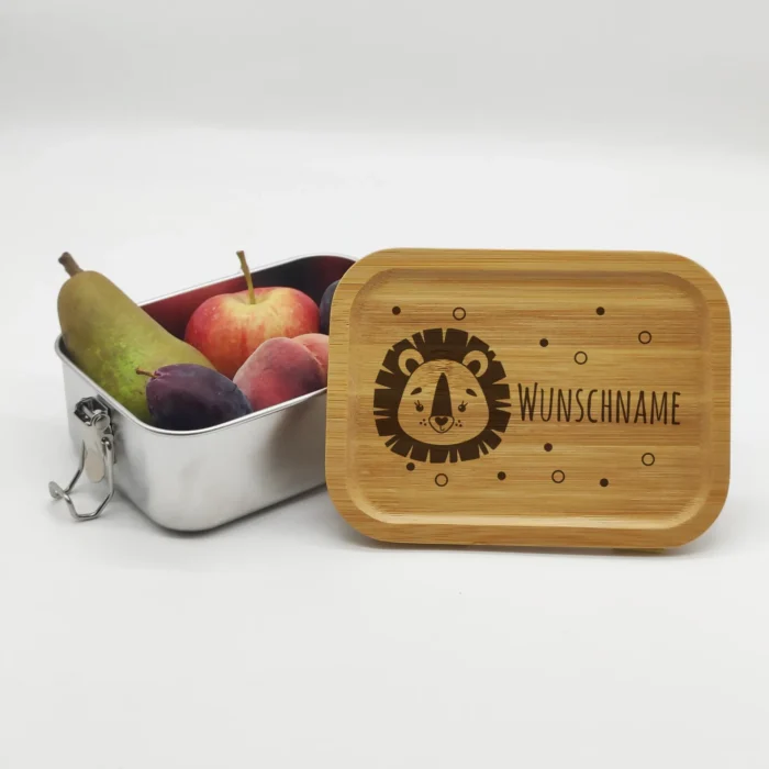 Löwe mit Wunschname | gravierte Lunchbox – Bild 1