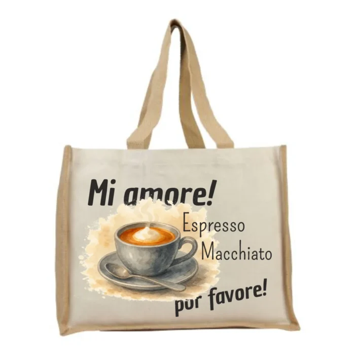Mi amore Espresso macchiato por favore | Jute Canvas Tasche – Bild 3