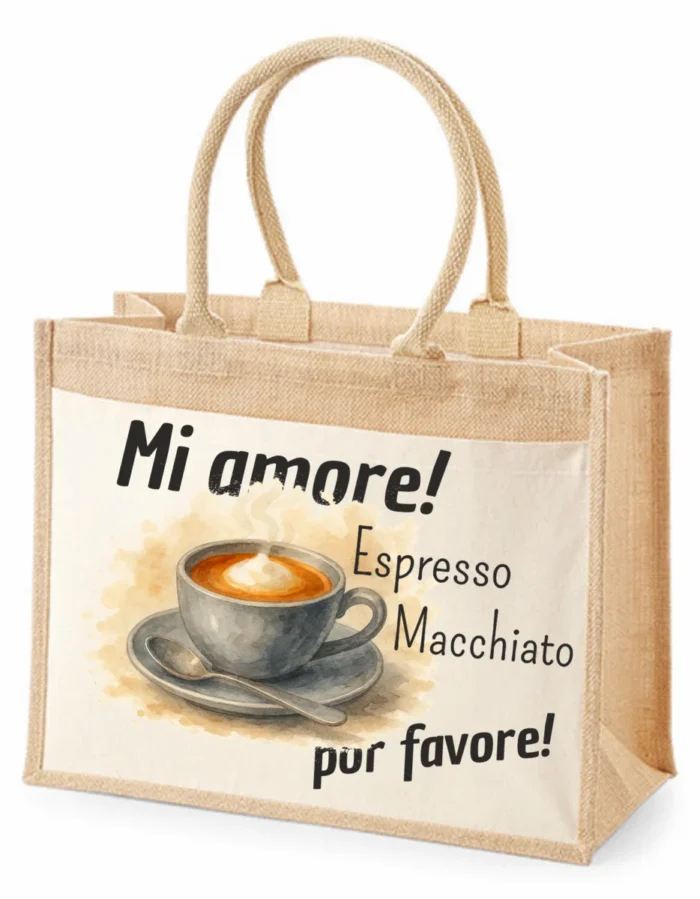 Mi amore Espresso macchiato por favore | Jute Canvas Tasche – Bild 2