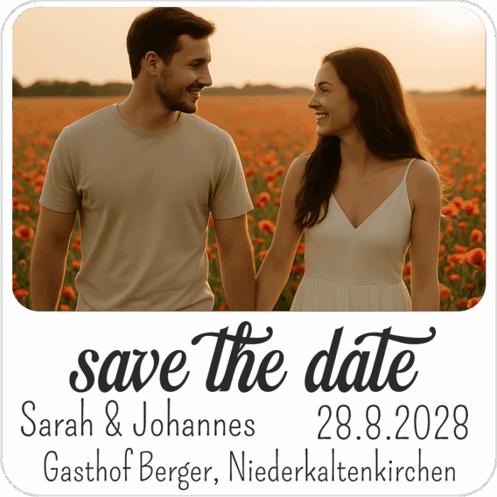 Kühlschrankmagnet save the date mit Fotodruck | Magnet personalisiert – Bild 1